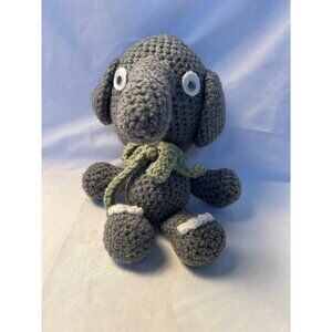 Handmade Gray Crochet Elephant Plush Toy Bow Stuffed Animal12" Gift Nursery